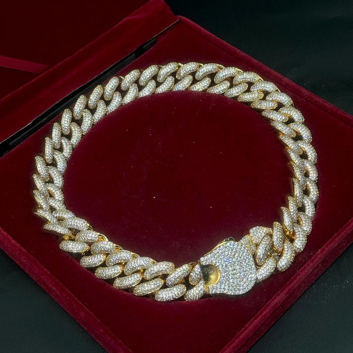 Bubble Letter Cuban Link Chain for Men Prong Necklace Choker Iced Out Cubic Zirconia Real Copper Hip Hop Jewelry Spring Clasp