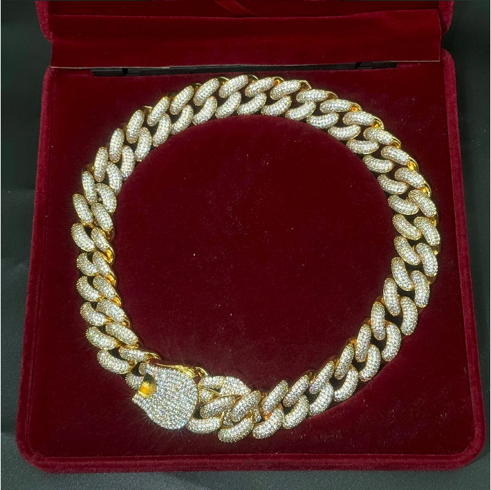 Bubble Letter Cuban Link Chain for Men Prong Necklace Choker Iced Out Cubic Zirconia Real Copper Hip Hop Jewelry Spring Clasp