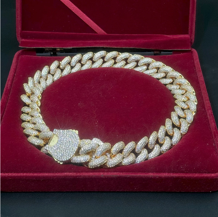 Bubble Letter Cuban Link Chain for Men Prong Necklace Choker Iced Out Cubic Zirconia Real Copper Hip Hop Jewelry Spring Clasp