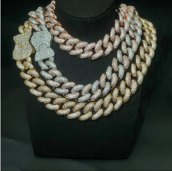 Bubble Letter Cuban Link Chain for Men Prong Necklace Choker Iced Out Cubic Zirconia Real Copper Hip Hop Jewelry Spring Clasp