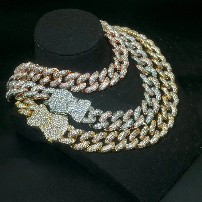 Bubble Letter Cuban Link Chain for Men Prong Necklace Choker Iced Out Cubic Zirconia Real Copper Hip Hop Jewelry Spring Clasp