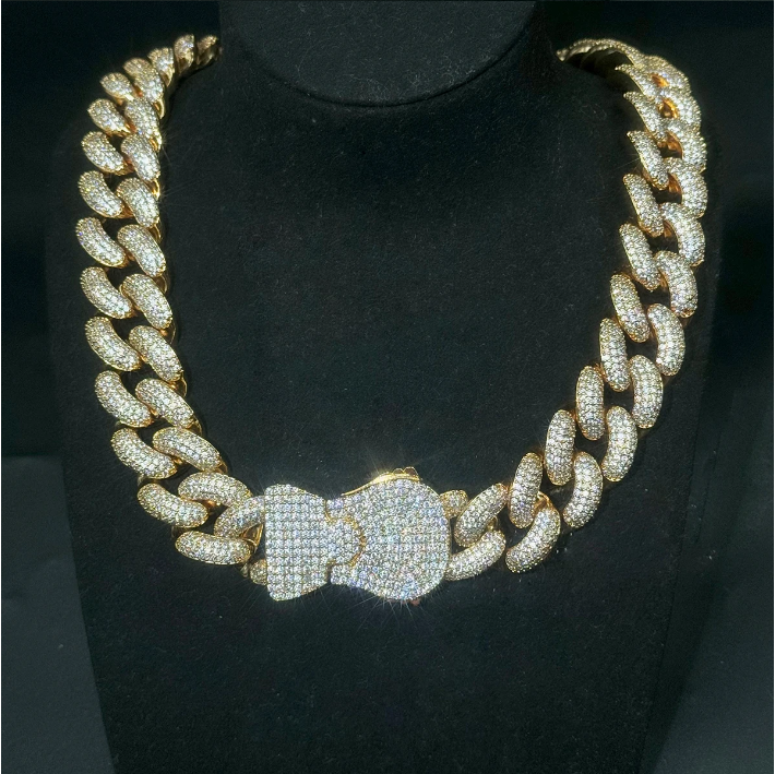 Bubble Letter Cuban Link Chain for Men Prong Necklace Choker Iced Out Cubic Zirconia Real Copper Hip Hop Jewelry Spring Clasp