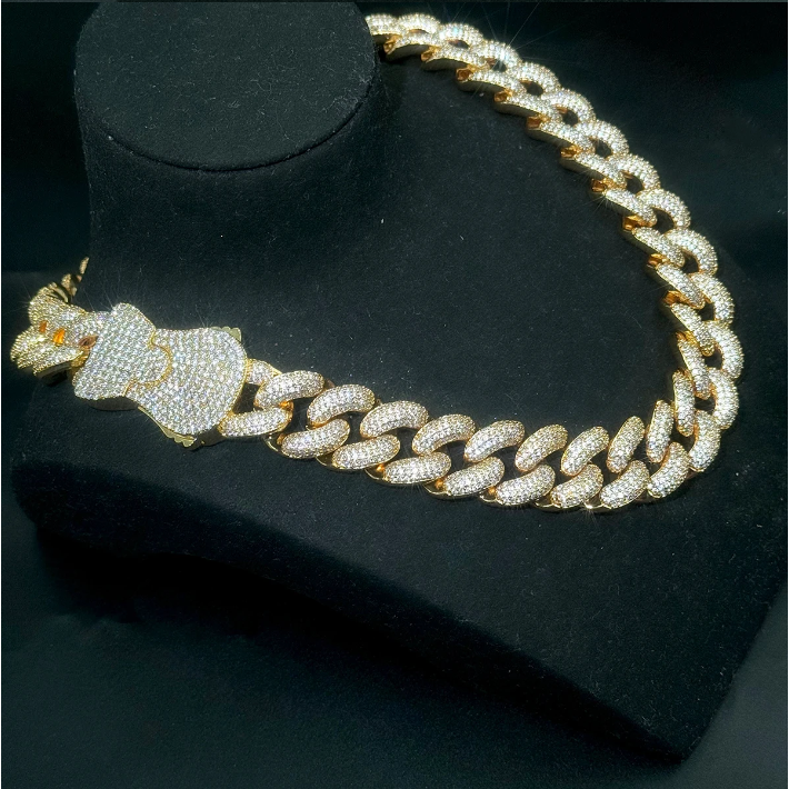 Bubble Letter Cuban Link Chain for Men Prong Necklace Choker Iced Out Cubic Zirconia Real Copper Hip Hop Jewelry Spring Clasp