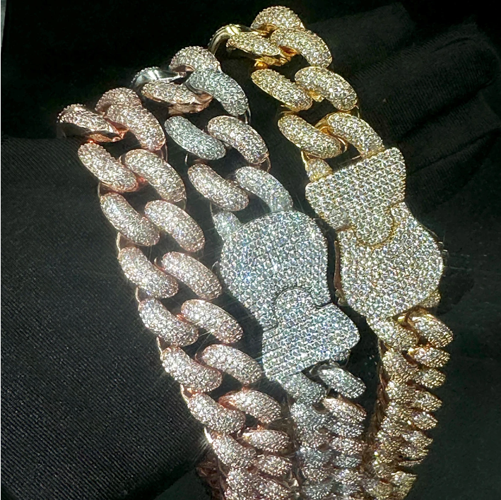 Bubble Letter Cuban Link Chain for Men Prong Necklace Choker Iced Out Cubic Zirconia Real Copper Hip Hop Jewelry Spring Clasp
