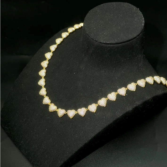 Bubble Letter Iced Out Necklace for Women Cuban Link Chain Real Gold Plated Solid Back Hip Hop Jewelry