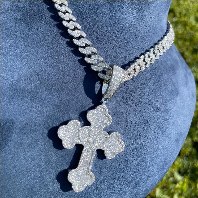 Bubble Letter Iced Out Heart Cross Necklace Pendant for Women Real Copper Cubic Zirconia Hip Hop Jewelry