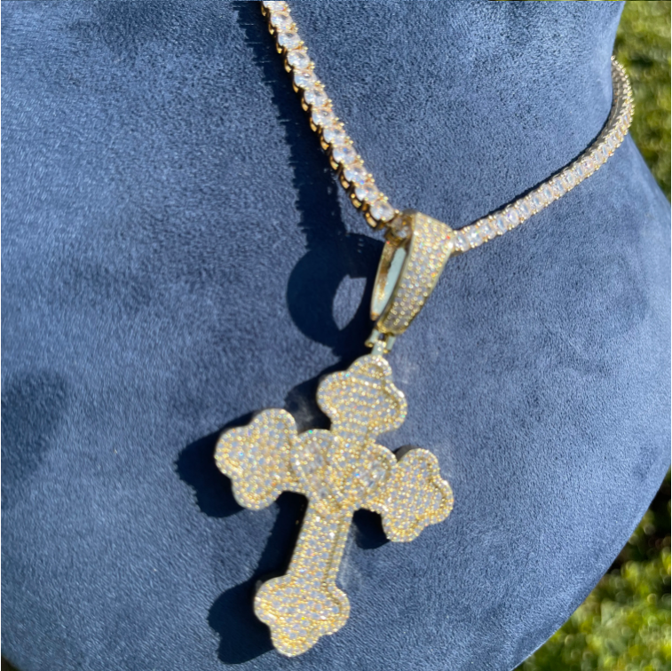 Bubble Letter Iced Out Heart Cross Necklace Pendant for Women Real Copper Cubic Zirconia Hip Hop Jewelry