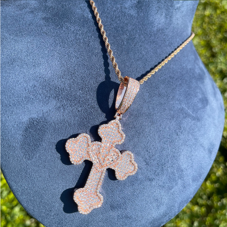 Bubble Letter Iced Out Heart Cross Necklace Pendant for Women Real Copper Cubic Zirconia Hip Hop Jewelry
