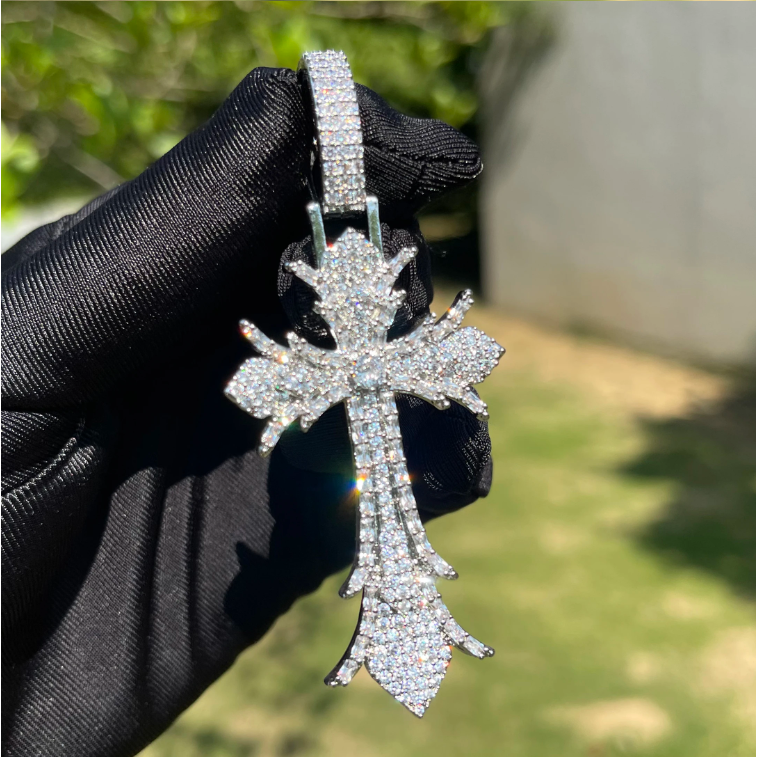 Bubble Letter Iced Out Cross Necklace Pendant for Men Real Copper Cubic Zirconia Hip Hop Jewelry