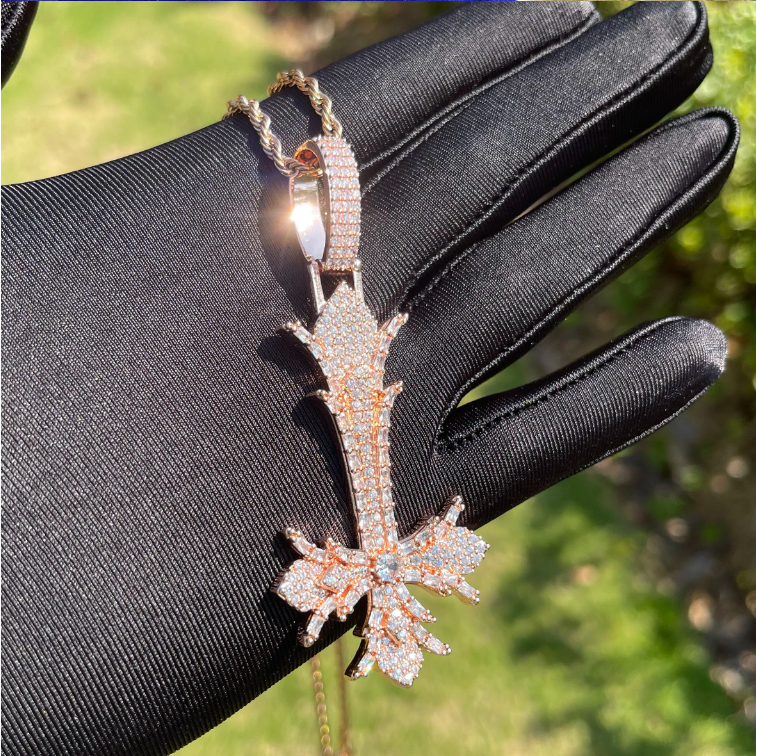 Bubble Letter Iced Out Upside Down Cross Necklace Pendant for Men Real Copper Cubic Zirconia Hip Hop Jewelry