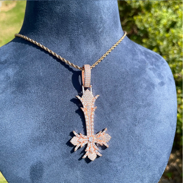 Bubble Letter Iced Out Upside Down Cross Necklace Pendant for Men Real Copper Cubic Zirconia Hip Hop Jewelry