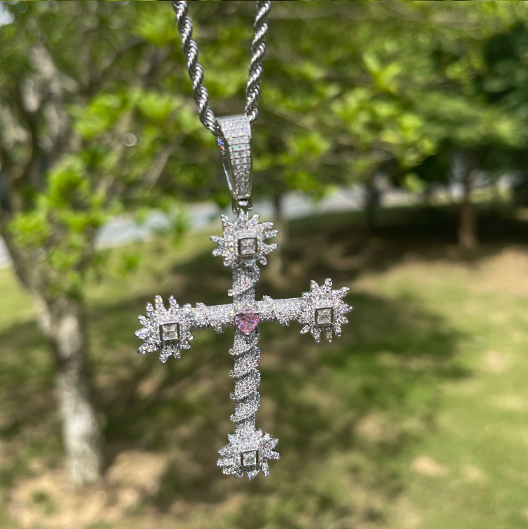Bubble Letter Iced Out Cross for Women Real Gold Plated Cubic Zirconia Hip Hop Jewelry