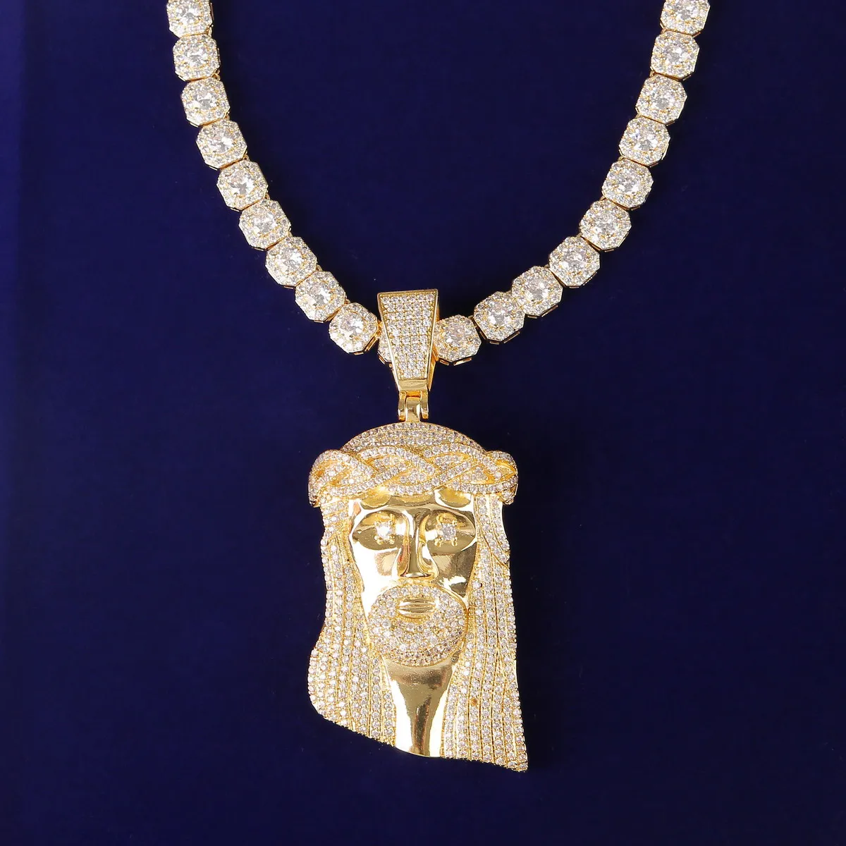 No Chian Religious Jesus Head Pendant Men's Hip Hop White Gold Plated Jewelry
