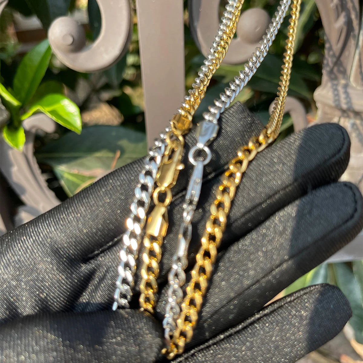 Bubble Letter 5 mm Stainless Steel Cuban Link Chain Real Gold Plated Square buckle Hip Hop Jewelry