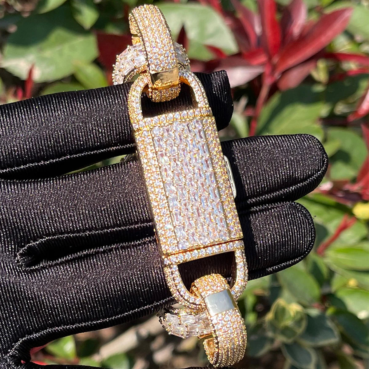 Bubble Letter Box Cuban Link Bracelet for Men Iced Out Prong Setting Gold Plated Hip Hop Fashion Jewelry