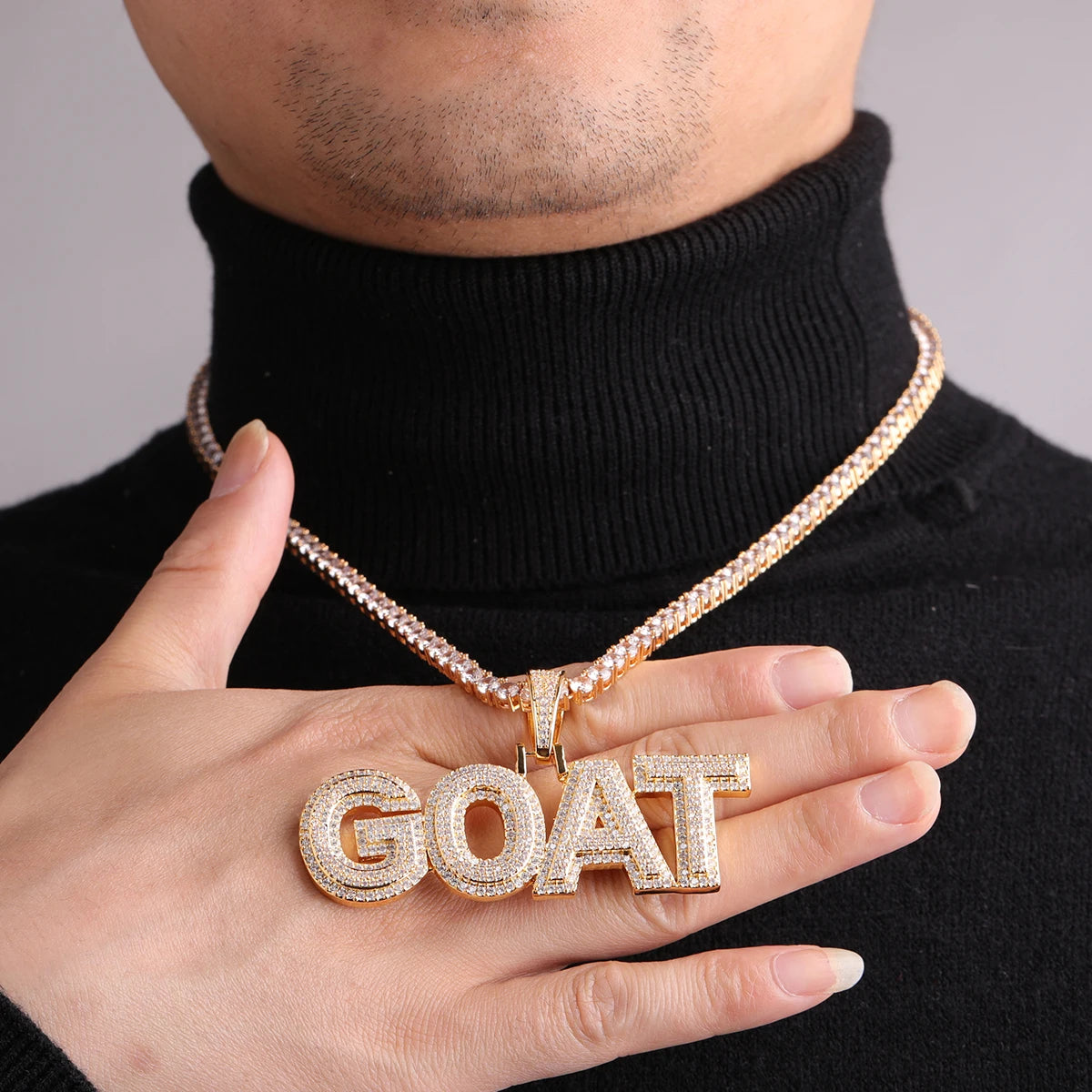 Bubble Letter Iced Out Pendant Customized Name Necklace for Men Two Tone Double Layers Hip Hop Jewelry