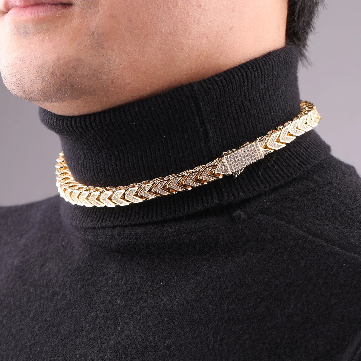 Bubble Letter Iced Out Franco Chain for Men Prong Setting Miami Cuban Link Real Gold Plated Hip Hop Jewelry Copper Material