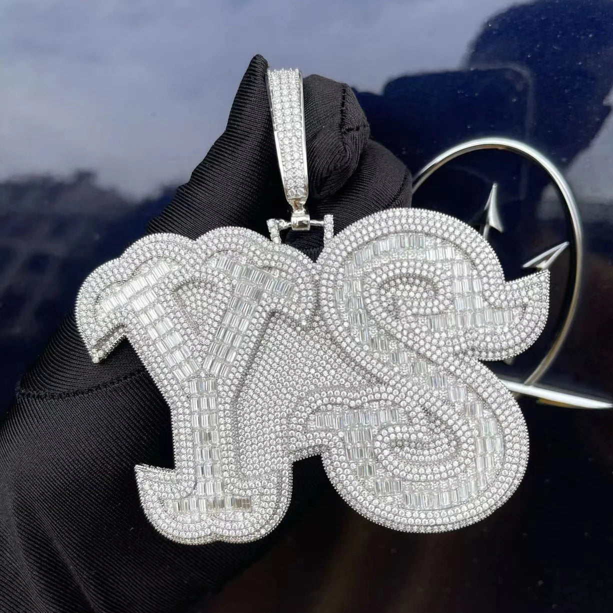 Bubble Letter Men Necklace Custom Name Pendant Iced Out Personalized Baguette Charms Hip Hop Jewelry