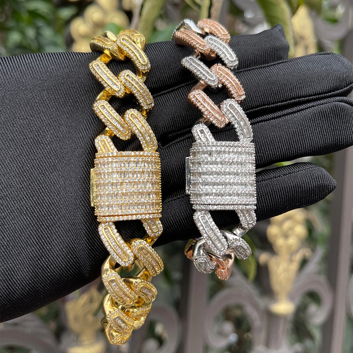 Bubble Letter Iced Out Miami Cuban Link Bracelet for Men Micro Pave Prong Setting Baguette Charms Hip Hop Jewelry