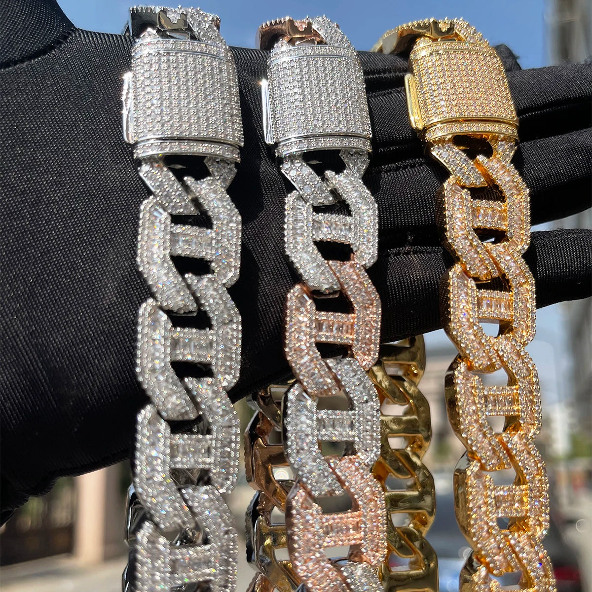 Bubble Letter Cuban Link Chain Baguette Choker Real Gold Plated Hip Hop Jewelry 2022 Fashion Women