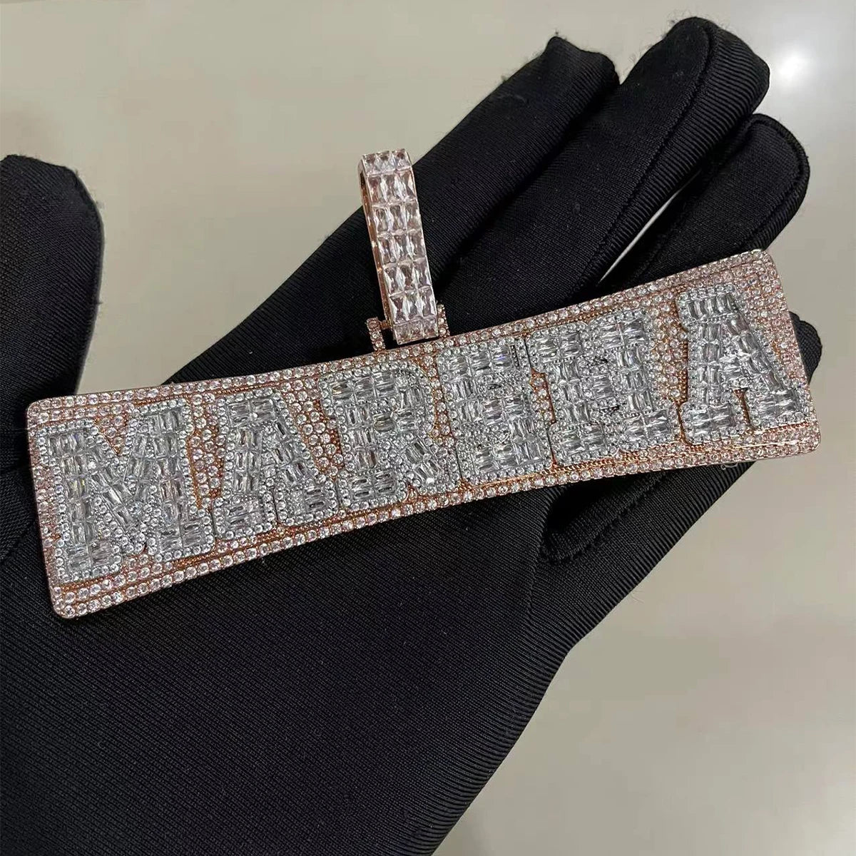 Bubble Letter Baguette Chunky Custom Name Necklace for Men Iced Out Pendant Real Gold Plated Hip Hop Rock Fashion Jewelry