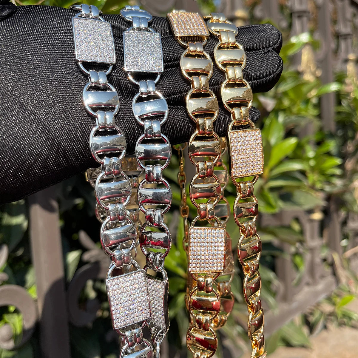 Bubble Letter Coffee Bean Box Clustered Cuban Chain Necklace Men Hip Hop Link Gold Color Iced Out Zirconia Fashion Rock Jewelry