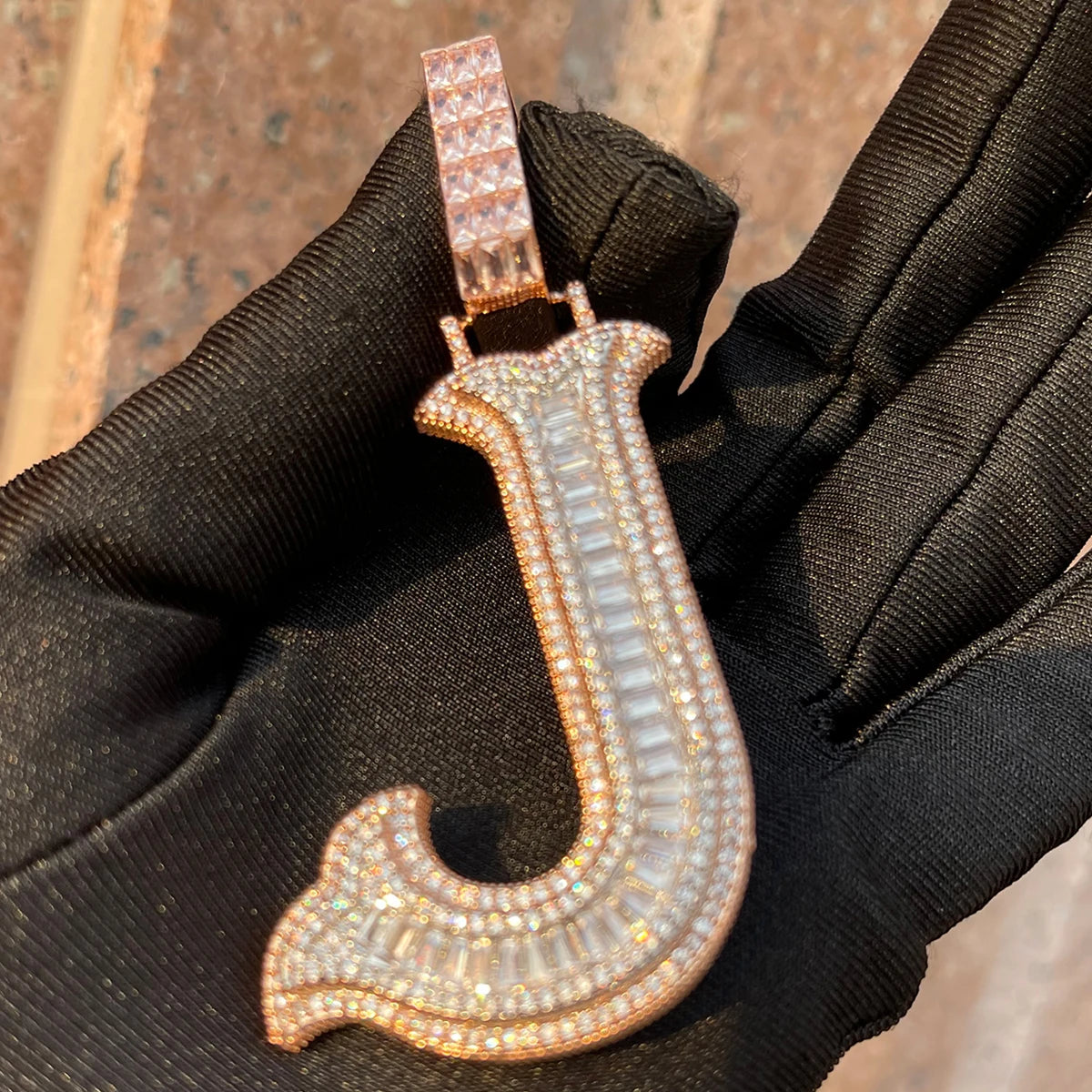 Bubble Letter Initial Necklace Iced Out Pendant Baguette Prong Setting Micro Pave Two Tone Hip Hop Jewelry for Women