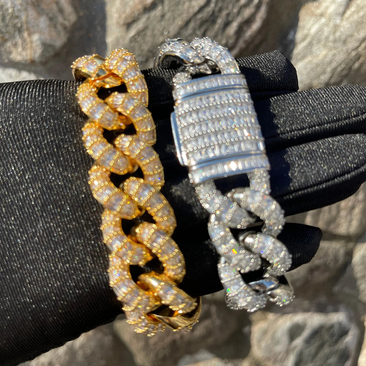 Bubble Letter Baguette Cuban Link Bracelet for Men Iced Out Prong Setting Micro Pave Hip Hop Fashinon Jewelry Gift
