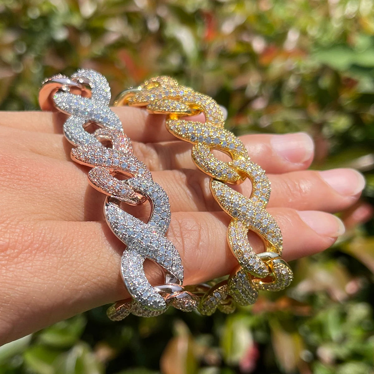 Bubble Letter Iced Out Infinity Bracelets for Men Real Gold Plated Cubic Zirconia Hip Hop Jewelry