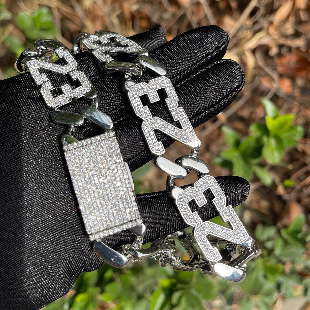 Bubble Letter Number 23 Cuban Chain for Men Iced Out Choker Necklace Real Gold Plated Hip Hop Jewelry 2023 Trends