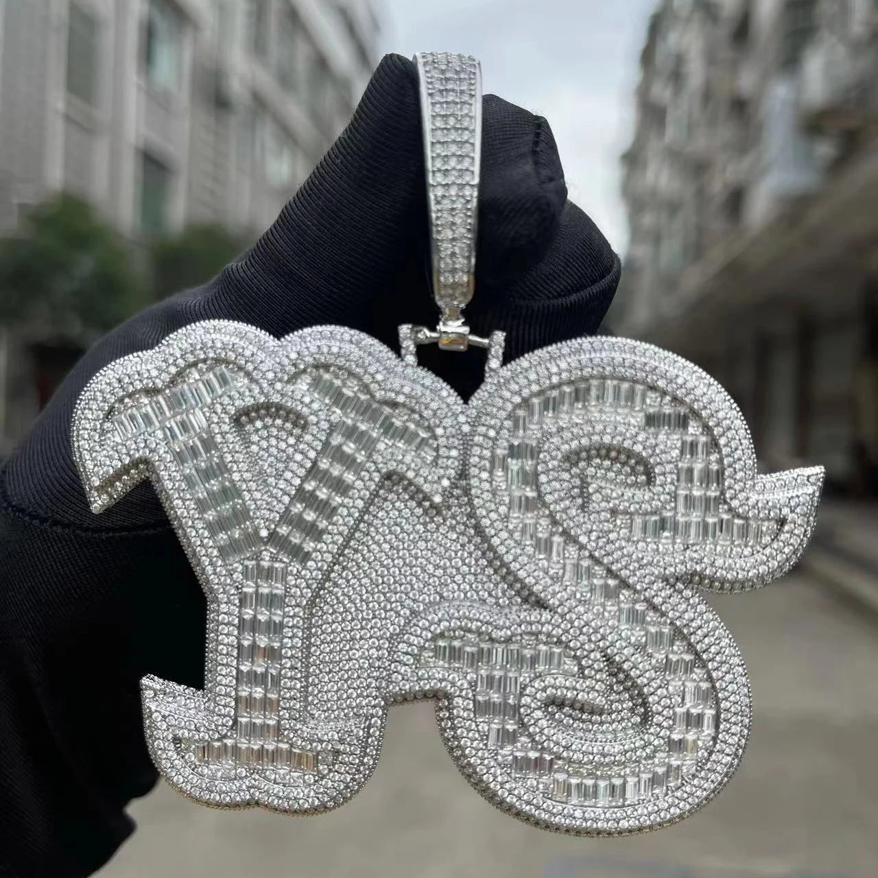 Bubble Letter Men Necklace Custom Name Pendant Iced Out Personalized Baguette Charms Hip Hop Jewelry