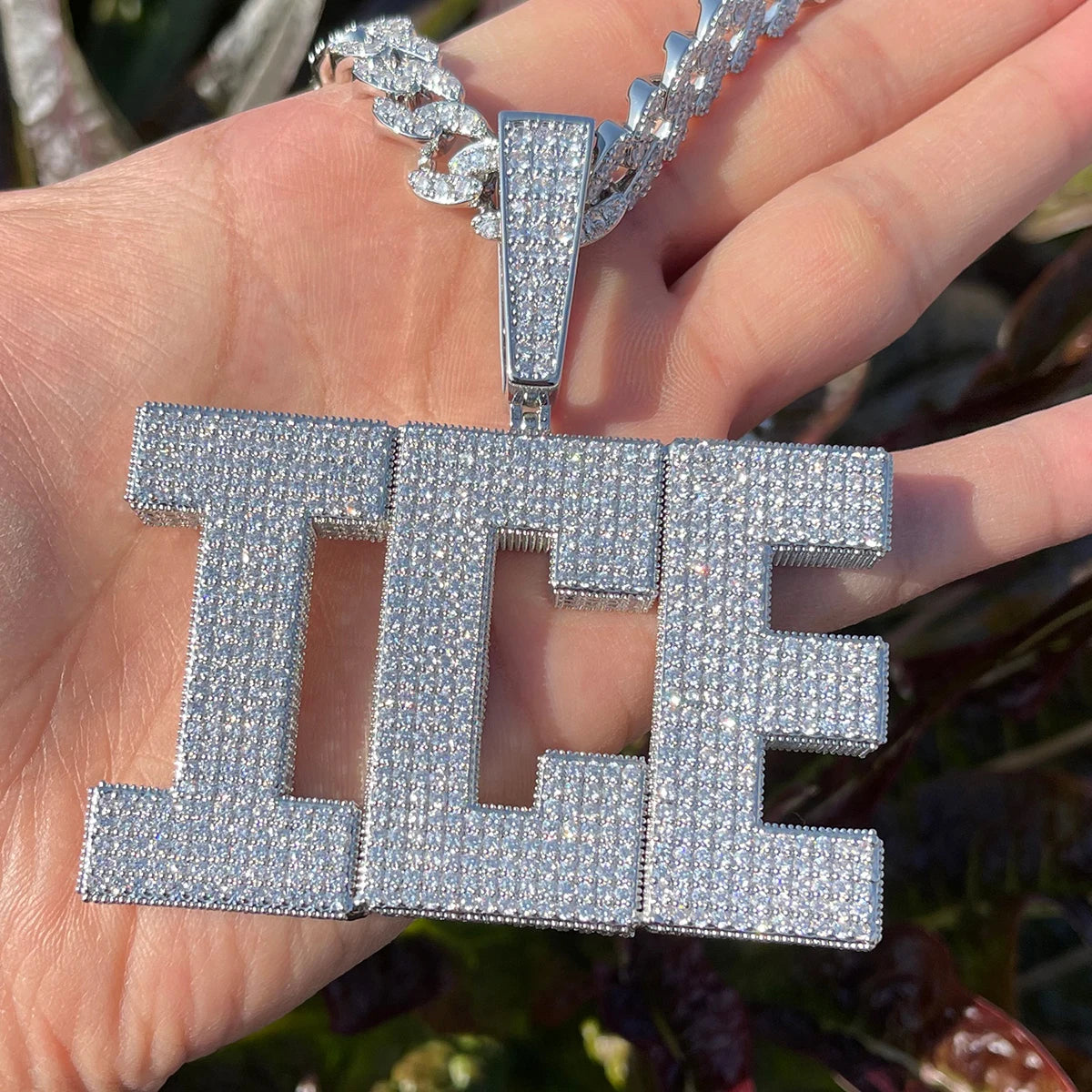 Bubble Letter Iced Out Custom Name Necklace for Men Personalized Block Pendant Double Color Cubic Zirconia Hip Hop Jewelry
