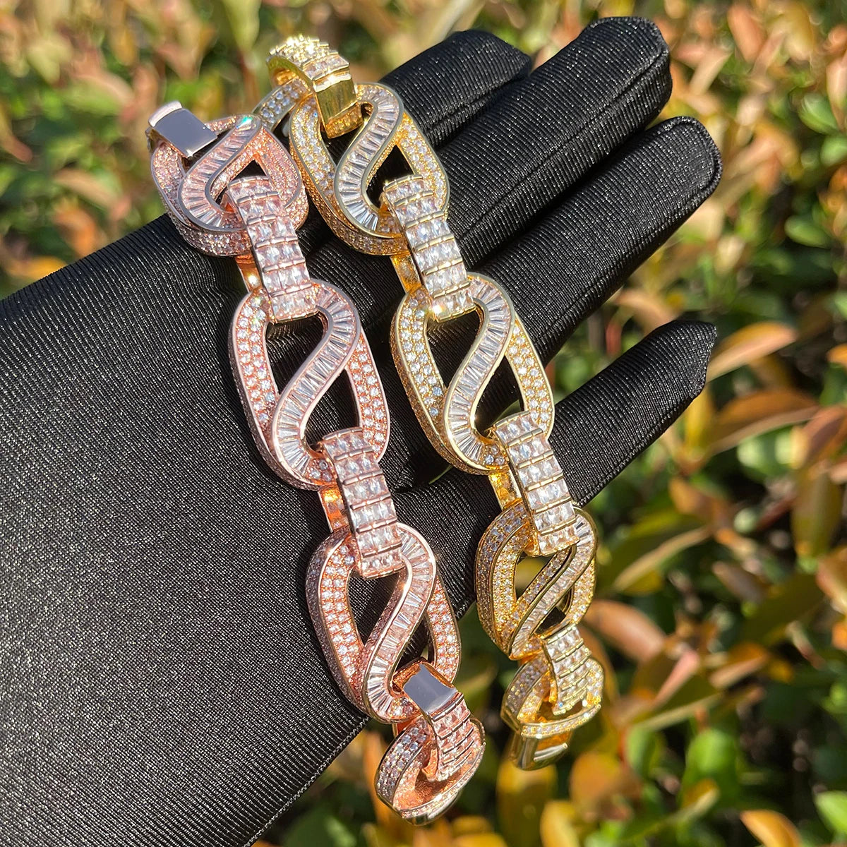 Bubble Letter Cuban Link Bracelet for Men Baguette Cubic Zirconia Real Copper Hip Hop Jewelry