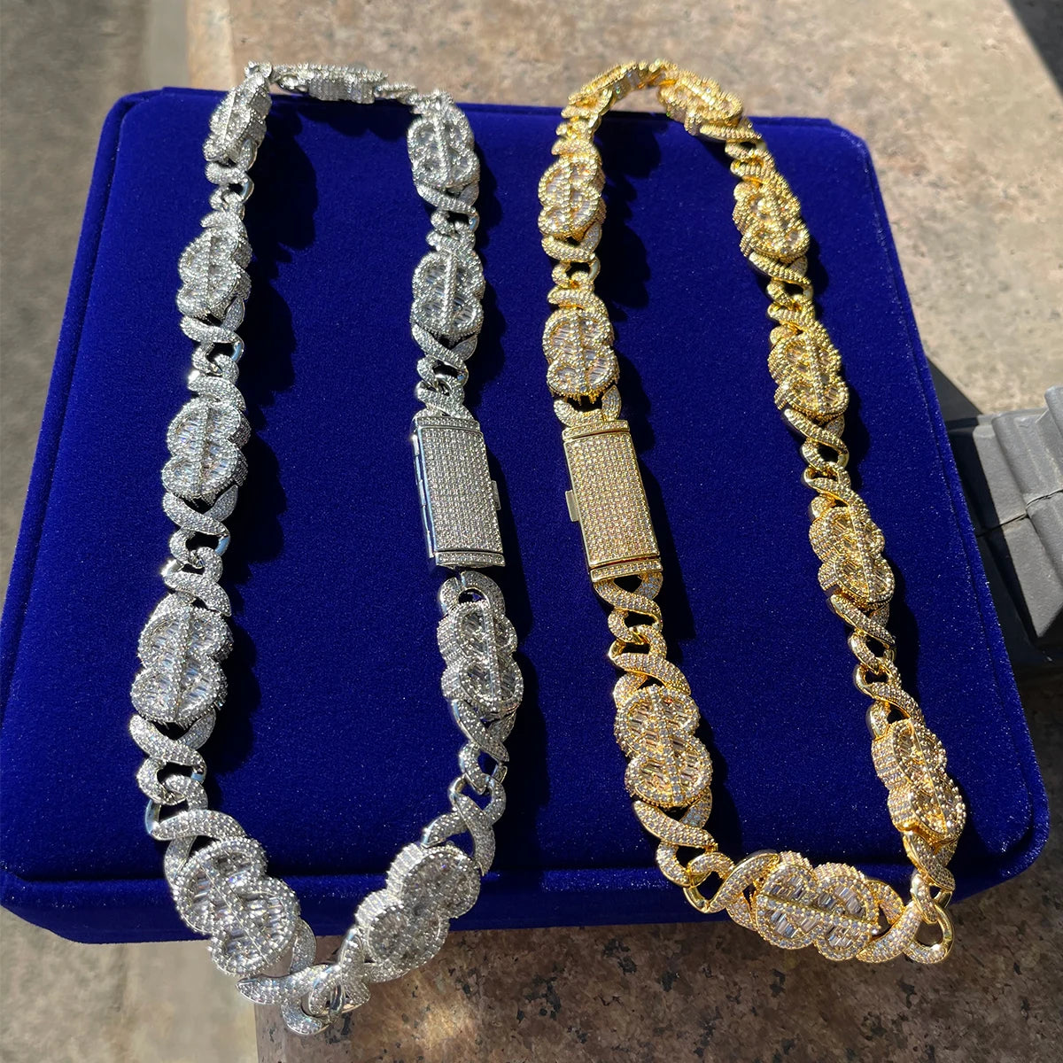 Bubble Letter Baguette 8 Shape Miami Cuban Link Chain for Men Iced Out Necklace Choker Prong Setting Real Gold Plated Jewelry