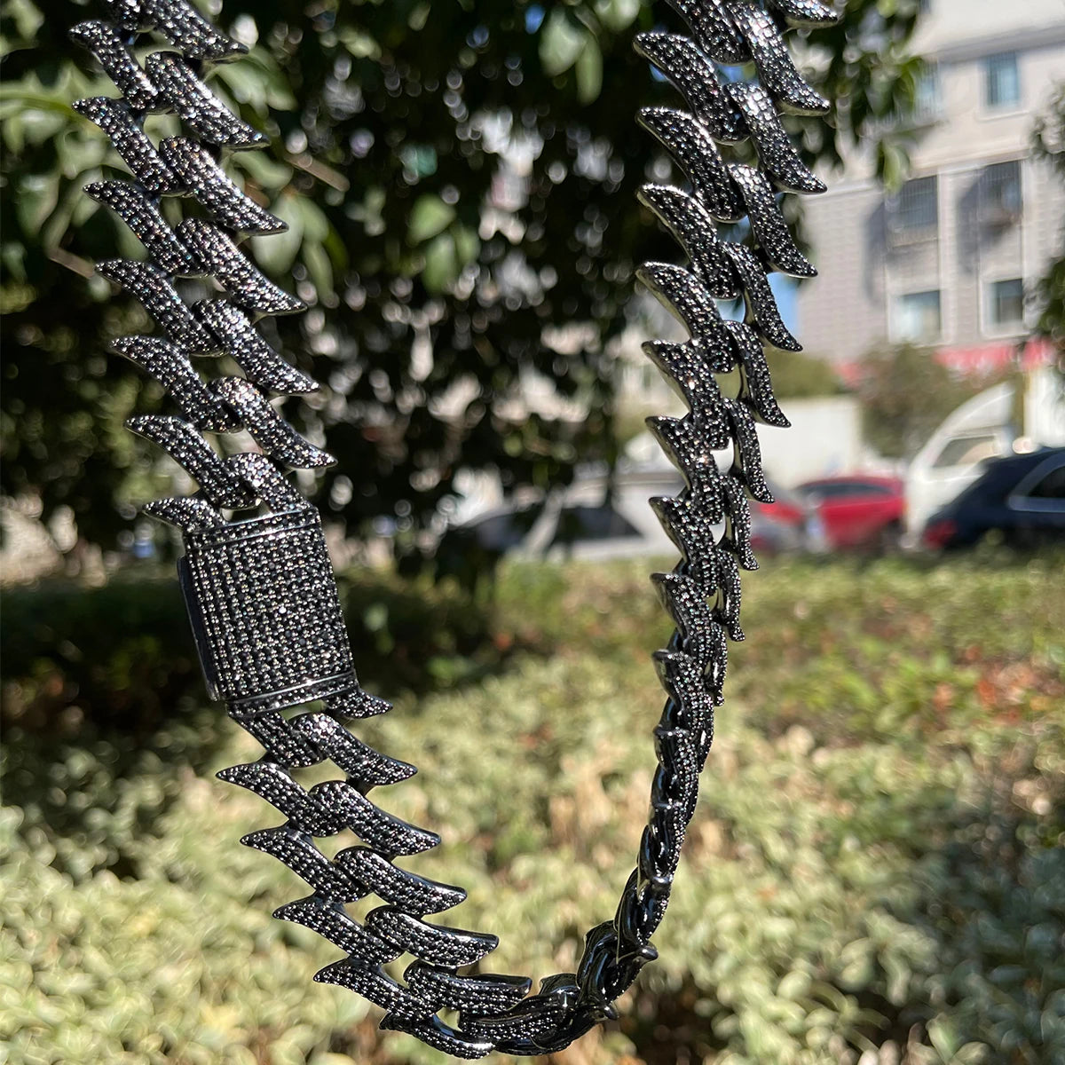 Bubble Letter Iced Out Choker Necklace for Men Gun Black Plated Mustache Cuban Link Chain Hip Hop Jewelry