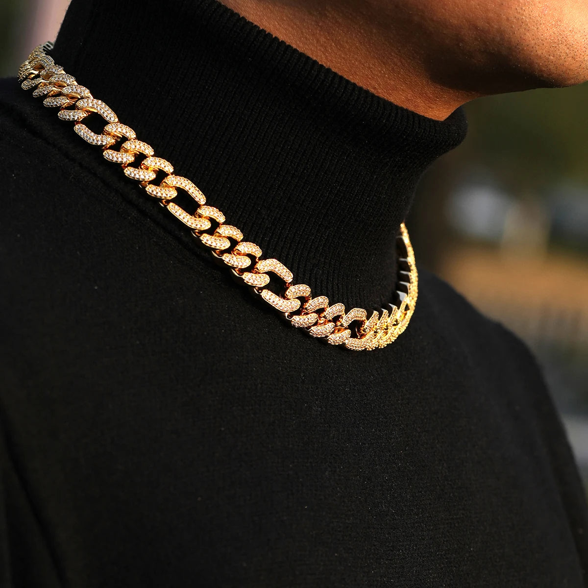 Bubble Letter Figaro Cuban Link Chain for Men Iced Out Bling Charms Hip Hop Jewelry 2022 Trend