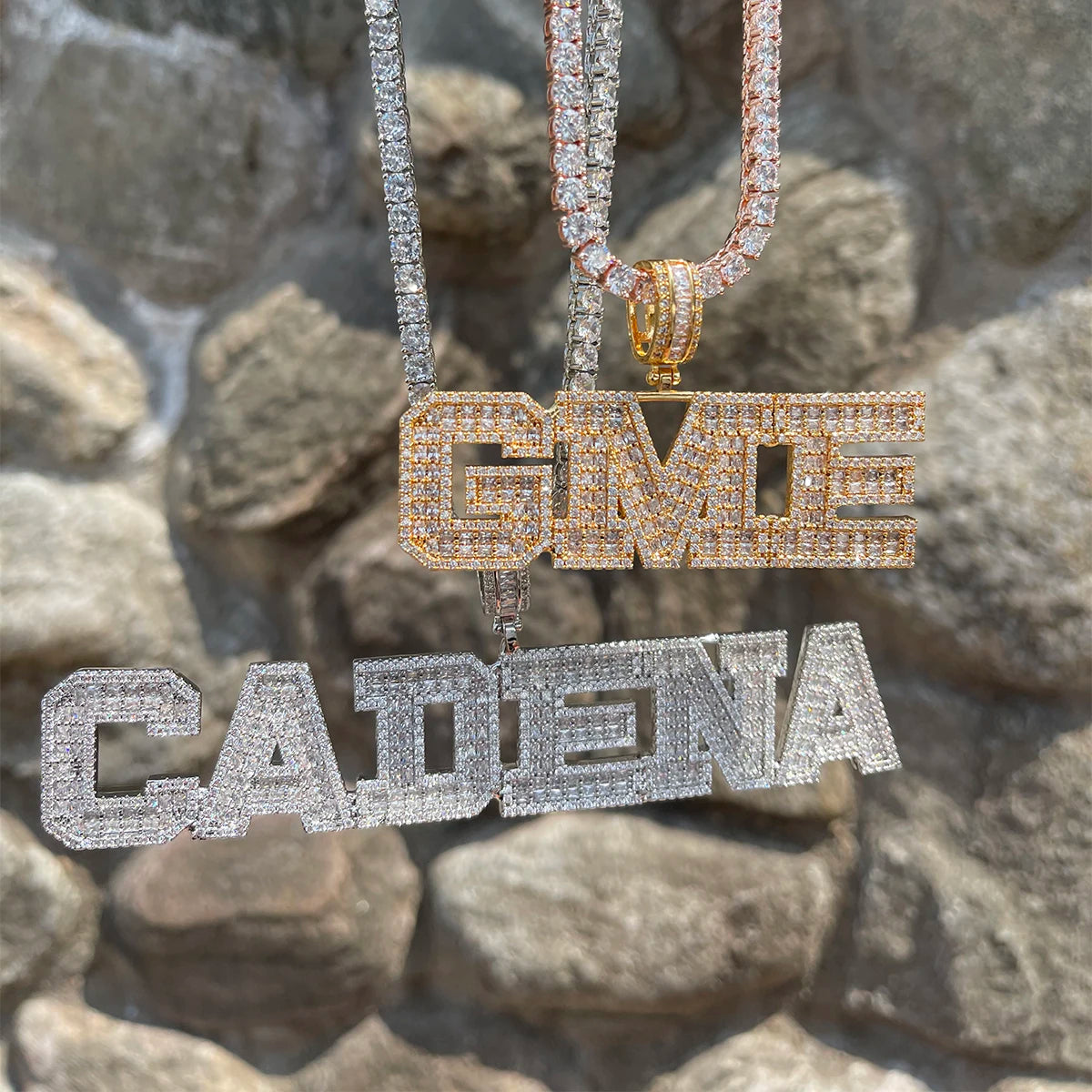 Bubble Letter Custom Name Necklace for Men Baguette Personalized Pendant Real Gold Plated Hip Hop Rock Rapper Jewelry