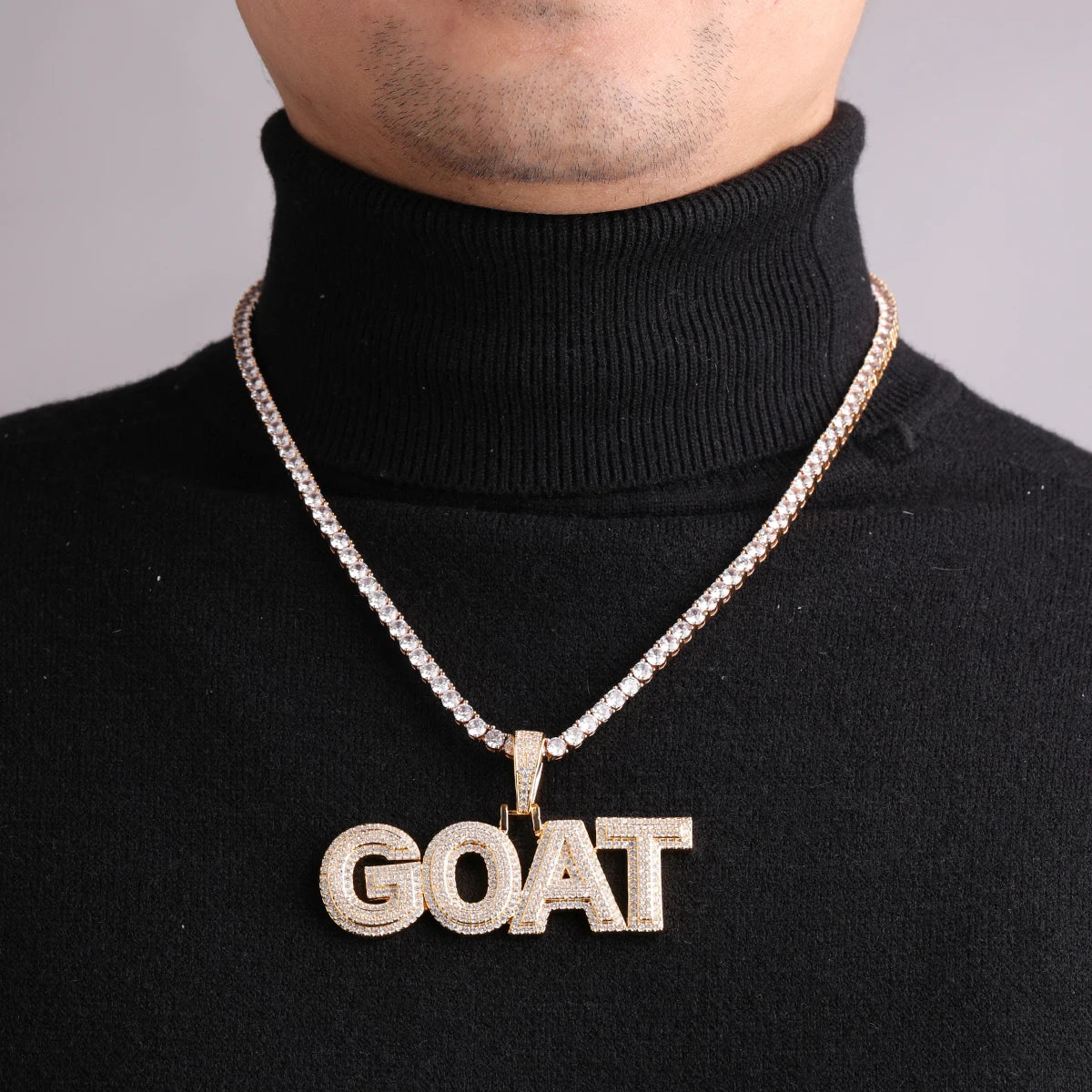 Bubble Letter Iced Out Pendant Customized Name Necklace for Men Two Tone Double Layers Hip Hop Jewelry