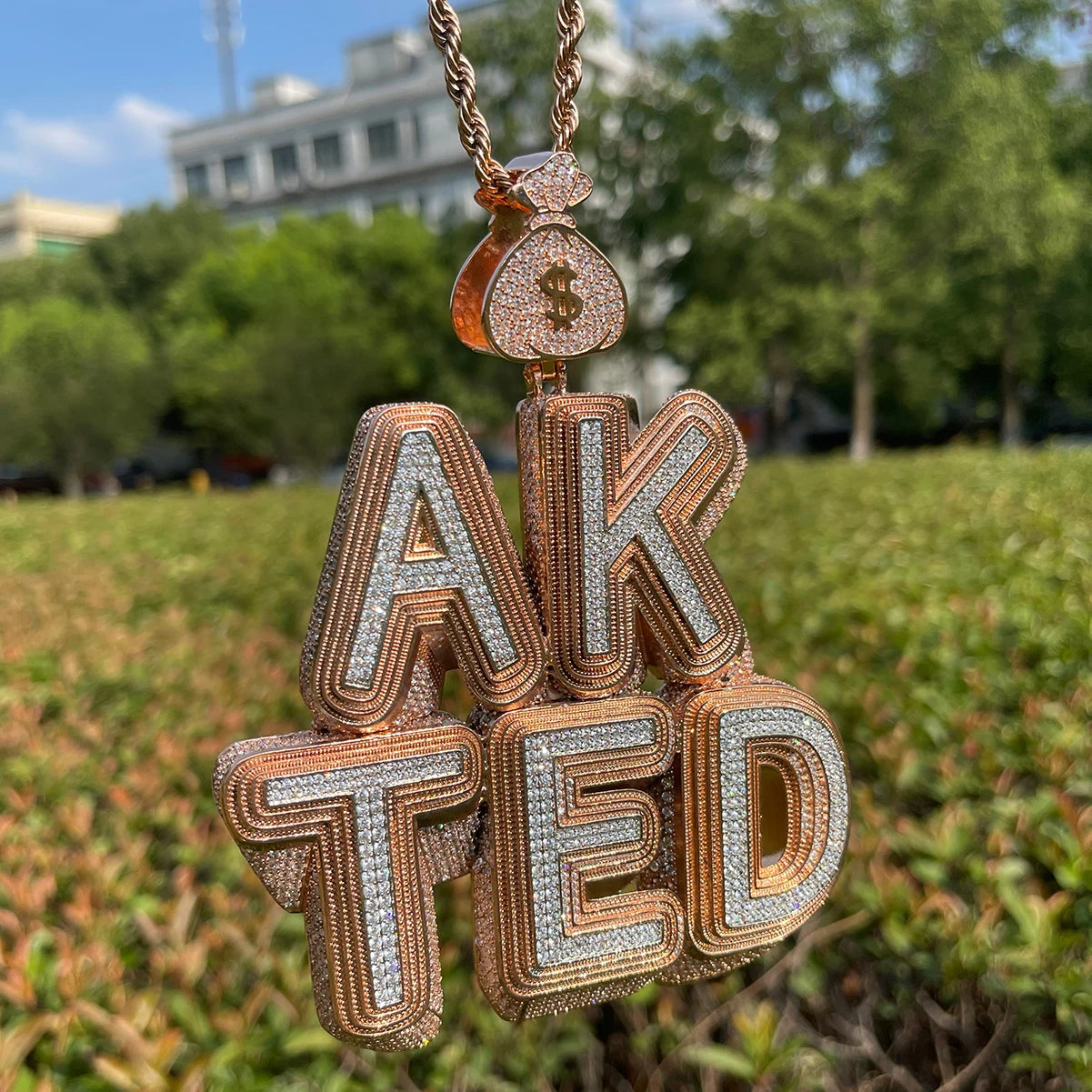Bubble Letter Custom Name Necklace for Men Personalized Pendants Charms Money Bag Bail Hip Hop Jewelry