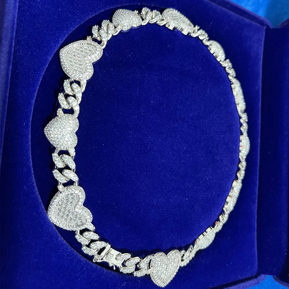 Bubble Letter Baguette Heart Cuban Link Chain for Women Choker Real Gold Plated Iced Out Necklace Hip Hop Rapper Jewelry