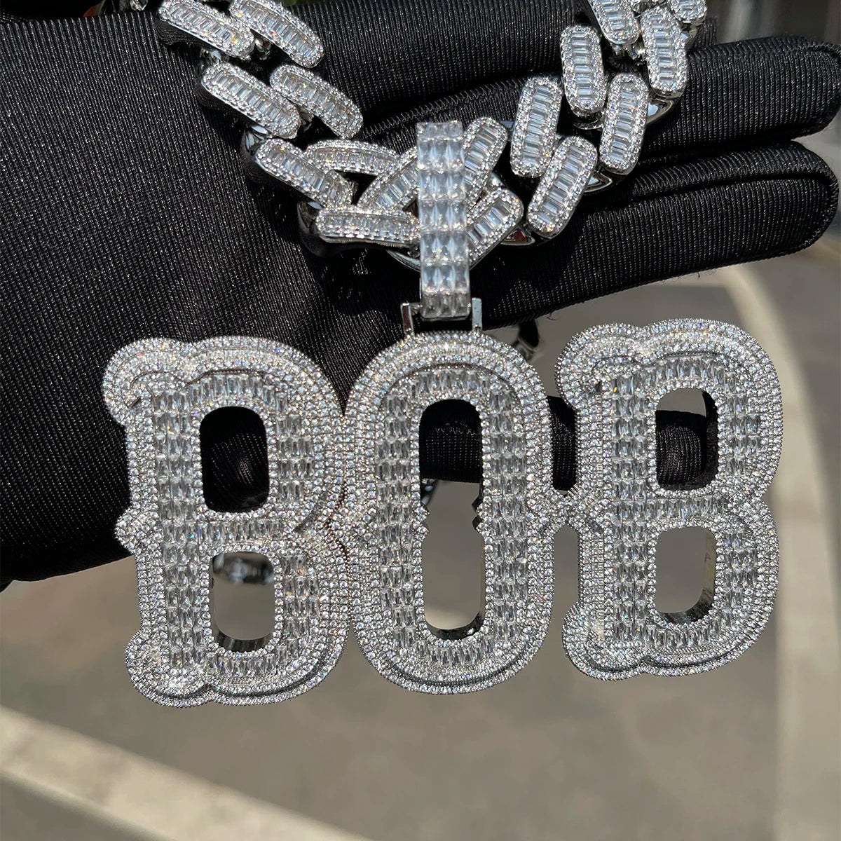 Bubble Letter Jewelry Personalized Name Plated Baguette Necklace Cursive Charms Bling 2022 Trend Best Selling Items