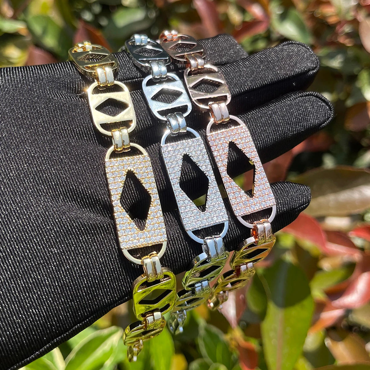 Bubble Letter Iced Out Box Cuban Link Bracelet for Women Real Gold Plated Hip Hop Fashion Jewelry