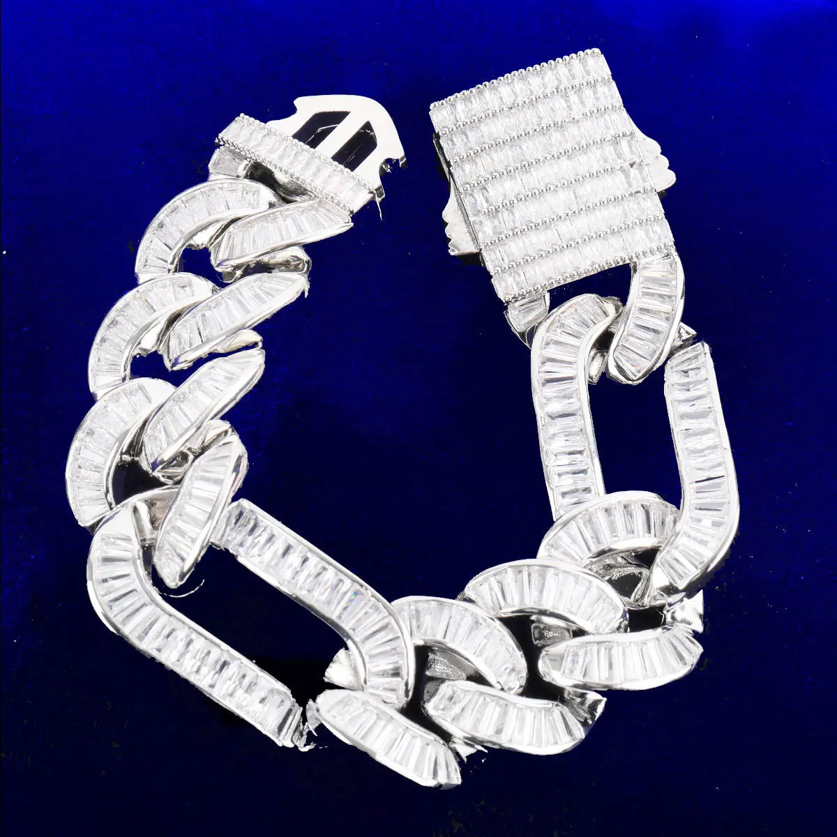 Bubble Letter Baguette Figaro Bracelet for Men Cuban Link Real Gold Plated Cubic Zirconia Hip Hop Jewelry