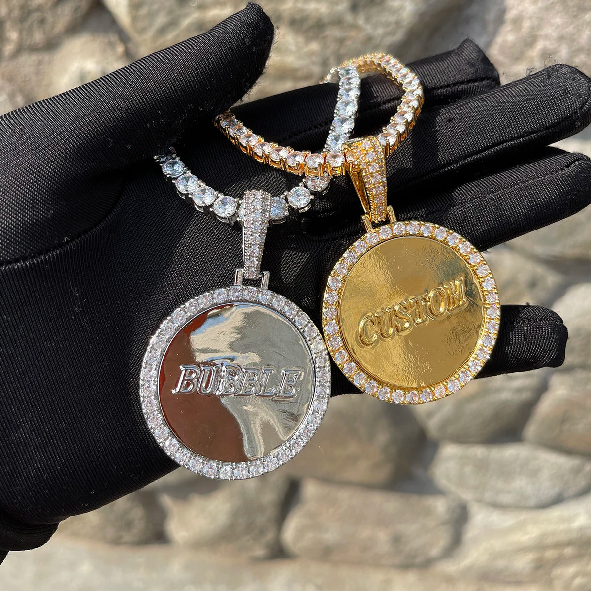 Bubble Letter Iced Out Pendant Custom Name Necklace Solid Back Hip Hop Jewelry 2022 Trend Best Selling Drop Shipping Items