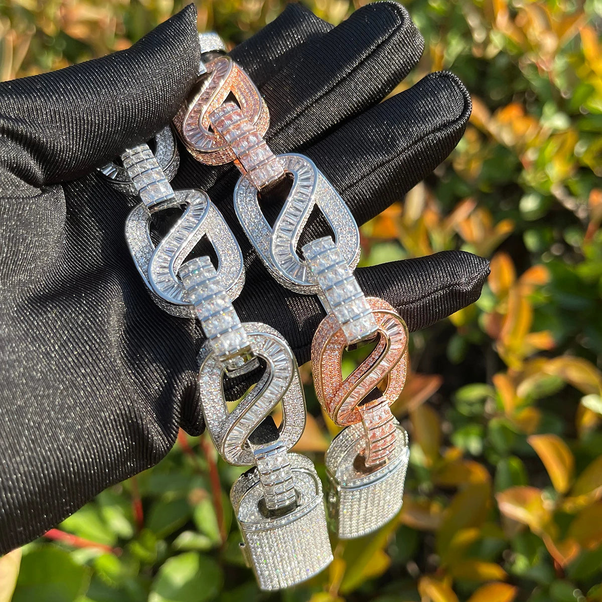 Bubble Letter Cuban Link Bracelet for Men Baguette Cubic Zirconia Real Copper Hip Hop Jewelry
