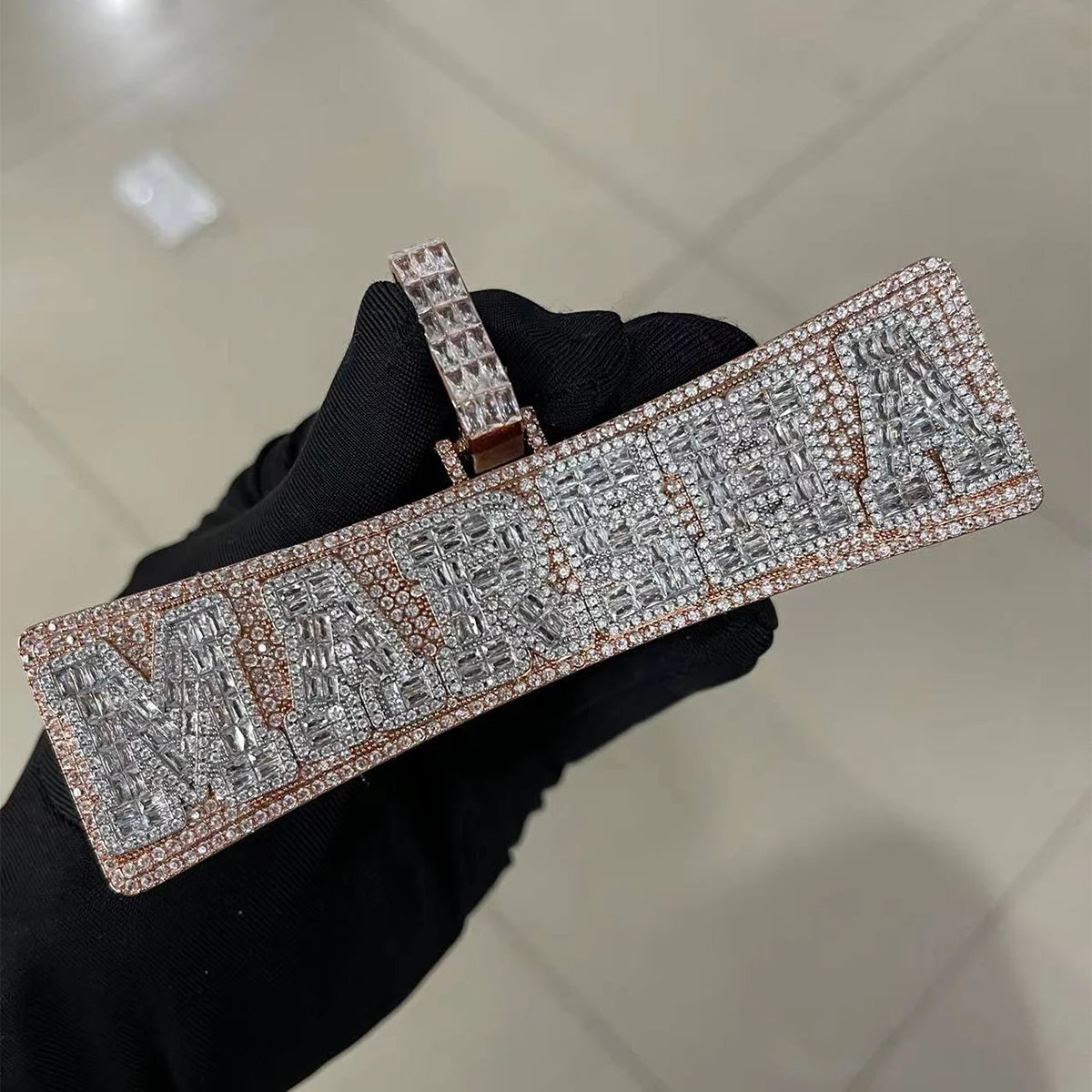 Bubble Letter Baguette Chunky Custom Name Necklace for Men Iced Out Pendant Real Gold Plated Hip Hop Rock Fashion Jewelry