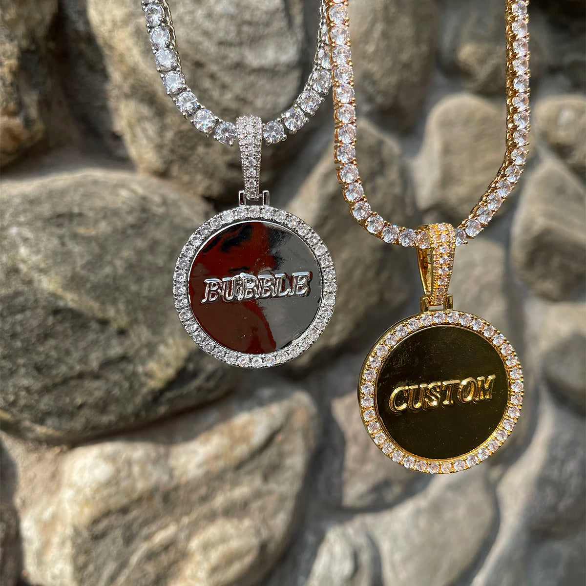 Bubble Letter Iced Out Pendant Custom Name Necklace Solid Back Hip Hop Jewelry 2022 Trend Best Selling Drop Shipping Items