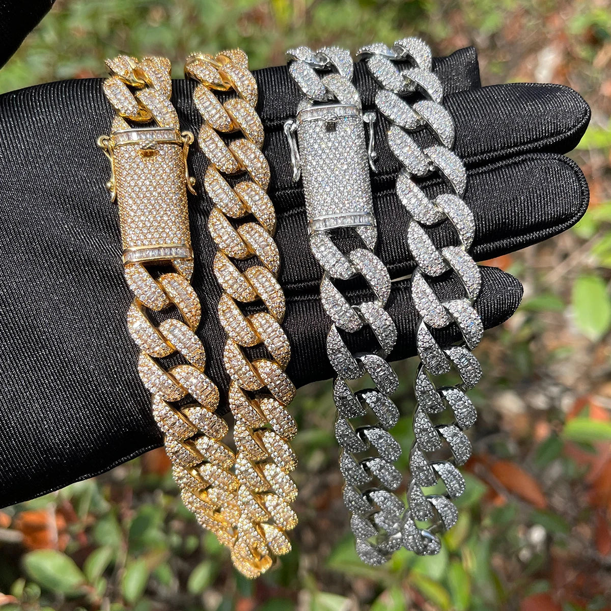 Bubble Letter Iced Out 14mm Miami Cuban Link Chain for Women Baguette Necklace Real Copper Hip Hop Jewelry