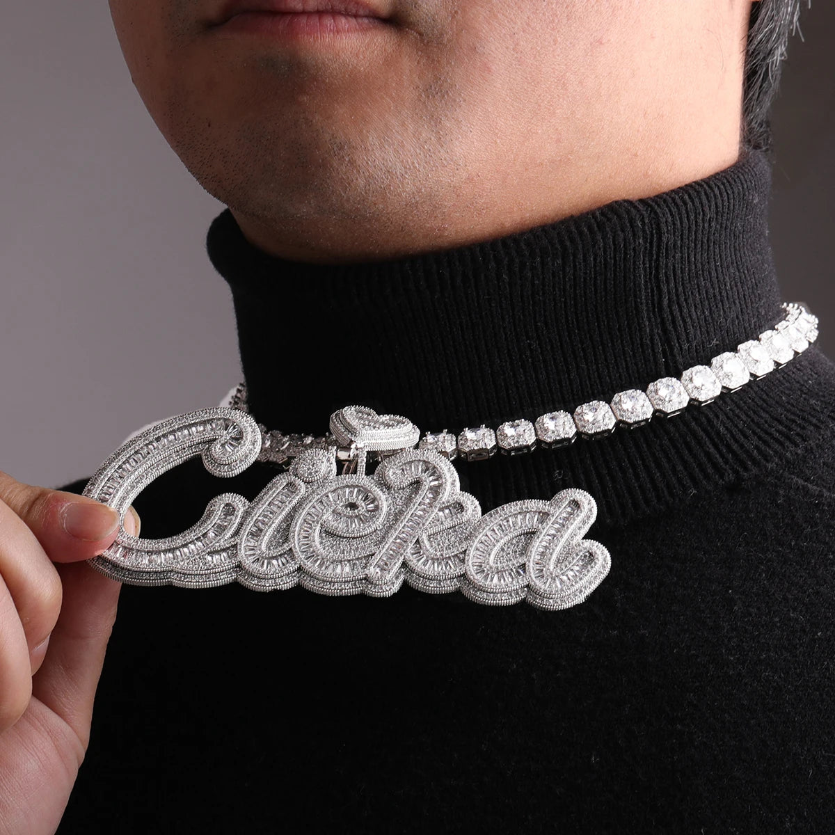 Bubble Letter Jewelry Baguette Customized Name Necklace for Women Iced Out Pendant Hip Hop Charms 2022 Trend Best Selling