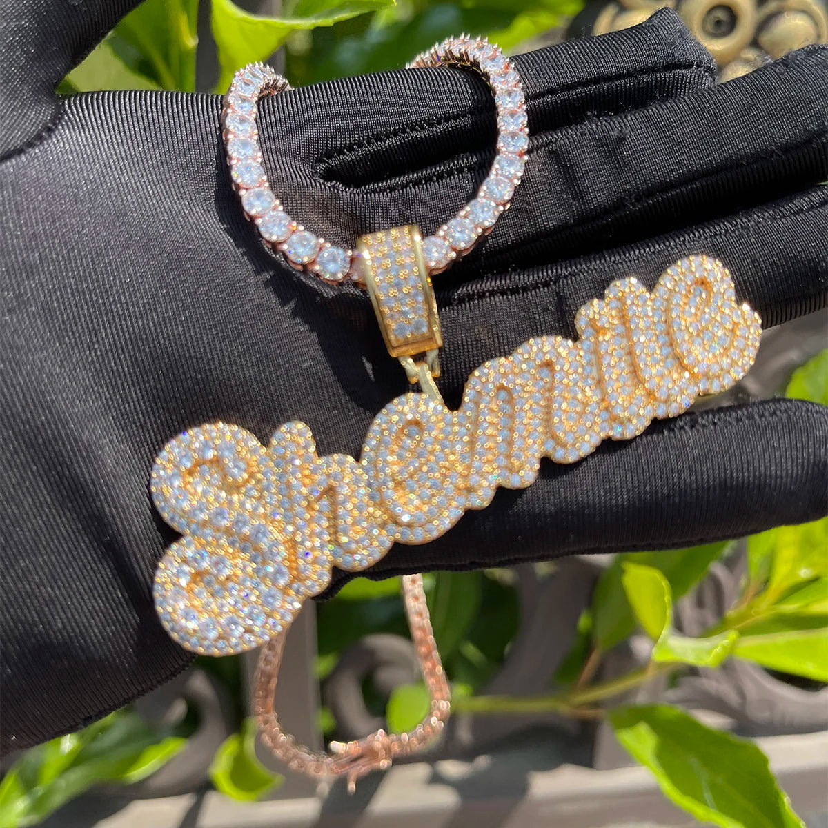 Bubble Letter Custom Name Necklace Personalized Pendant Cursive Font Double Color Women Charms Rock Street Hip Hop Jewelry